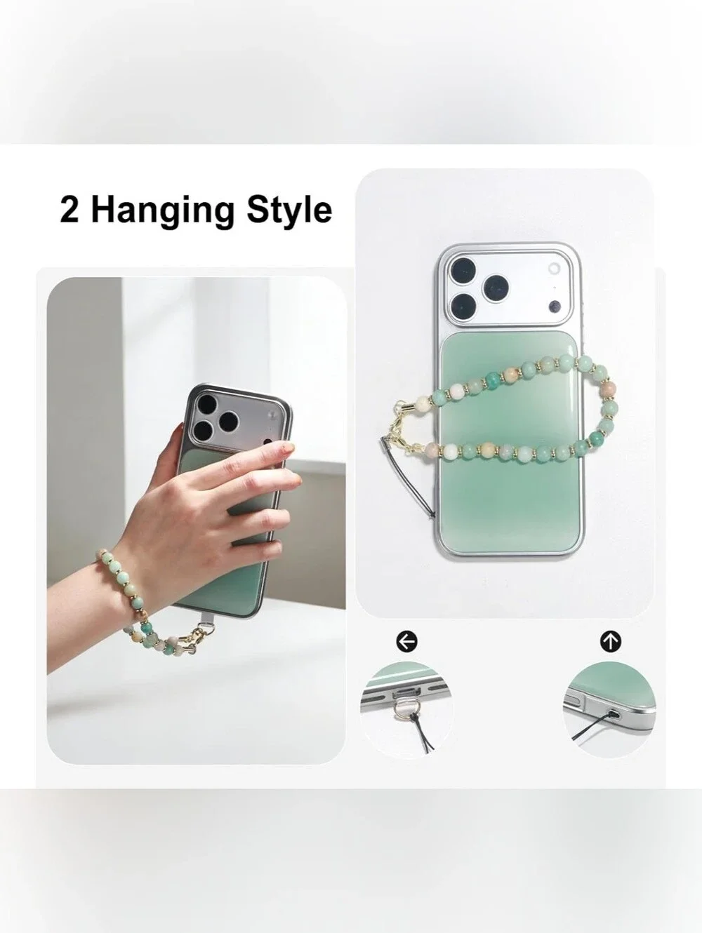 Natural Stone Phone Charm - Crystal Phone Beaded Wrist Strap Phone Hand Holder